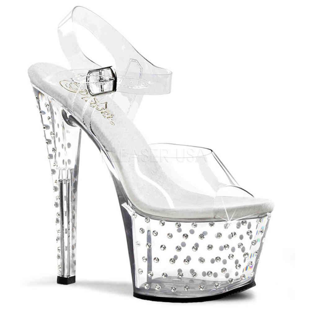 Pleaser - STARDUST708 Sandale à bride à la cheville, Pole dance chaussures - Chaussures de pole dance - Transparent/Couleur argent Product image
